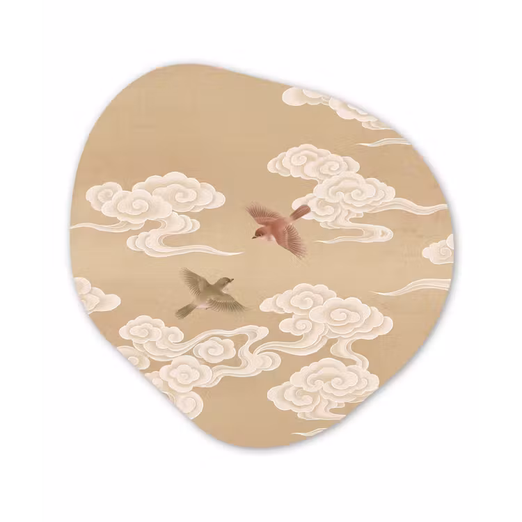 Vogels - Vliegen - Beige Wandcirkel Organisch Aluminium middel -3d