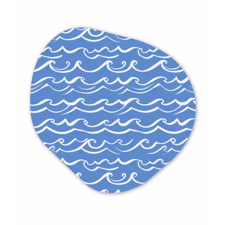 Blauw - Wit - Simpel - Getekend - Golven Wandcirkel Organisch Aluminium middel 851 -3d
