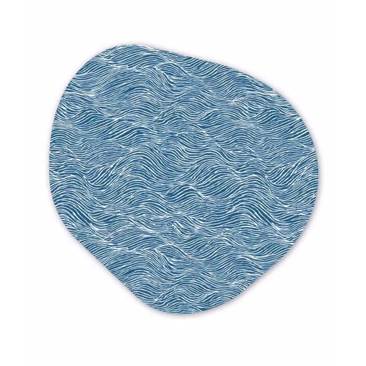 Blauw - Wit - Golven - Getekend - Textuur Wandcirkel Organisch Aluminium middel 851 -3d