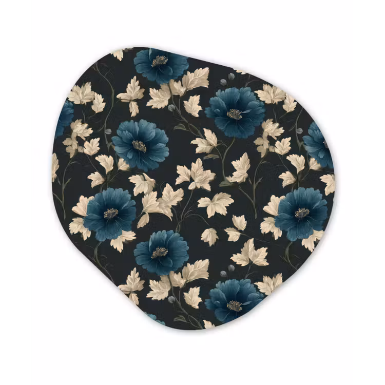Botanisch - Bloemen - Blauw Wandcirkel Organisch Aluminium middel 851 -3d