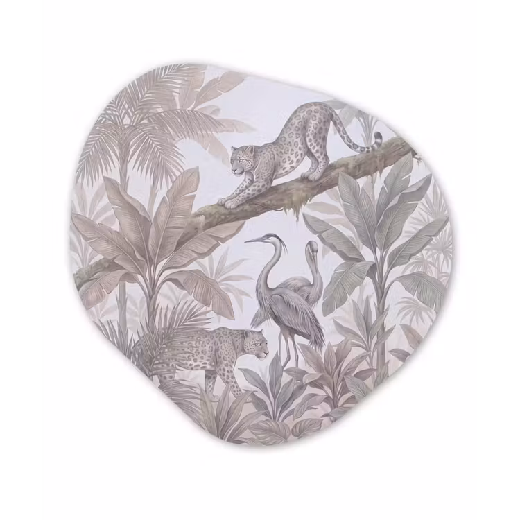 Kat - Vogel - Jungle - Illustratie - Dieren Wandcirkel Organisch Aluminium middel -3d
