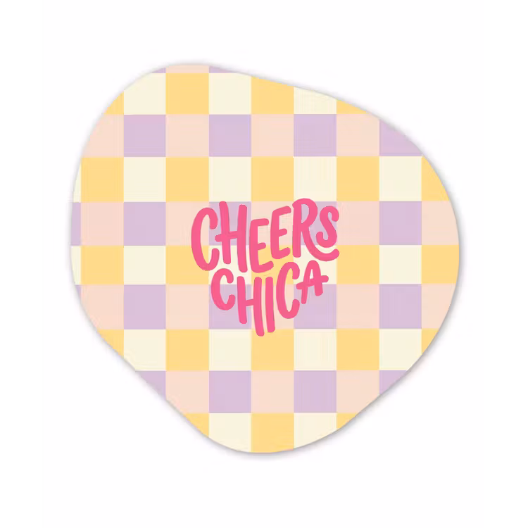 Cheers Chica - Ruitjes - Lila - Geel Wandcirkel Organisch Aluminium middel -3d