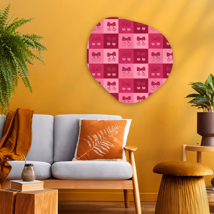 Kersen - Strikjes - Speels - Roze - Bordeaux Wandcirkel Organisch Aluminium middel 851 -sfeer4