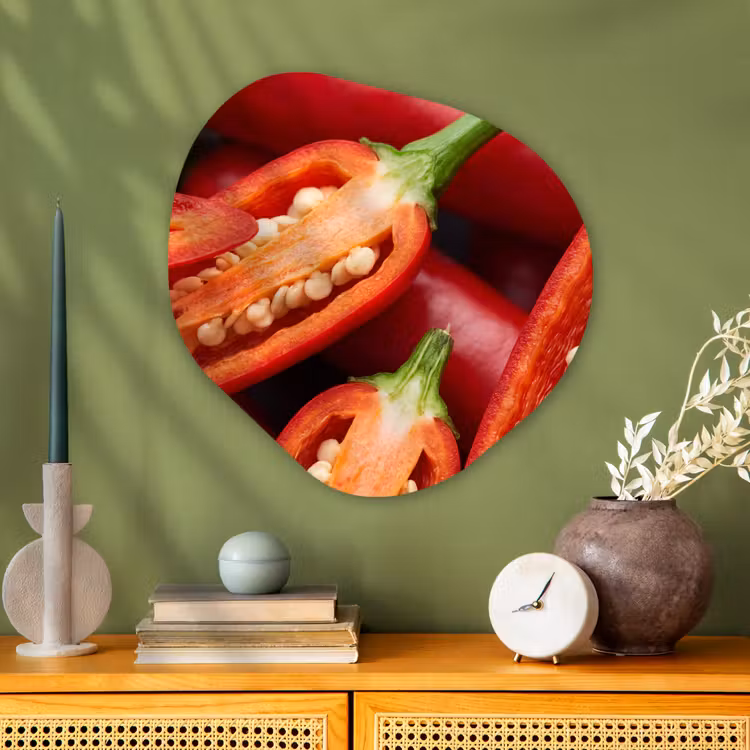 Organic painting - Aluminum -. Chili Pepper - Open - Red - Chilipeper - Open - Rood Wandcirkel Organisch Aluminium middel