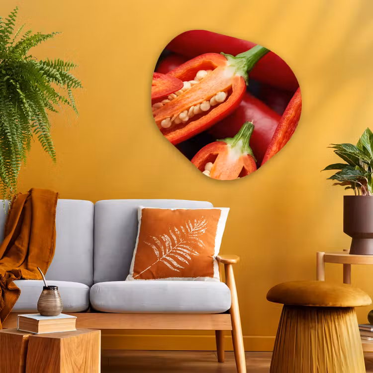 Organic painting - Aluminum -. Chili Pepper - Open - Red - Chilipeper - Open - Rood Wandcirkel Organisch Aluminium middel