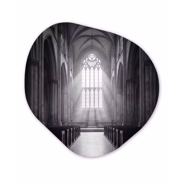 Kerk - Interieur - Lichtstralen - Architectuur - Klassiek Wandcirkel Organisch Aluminium middel -3d