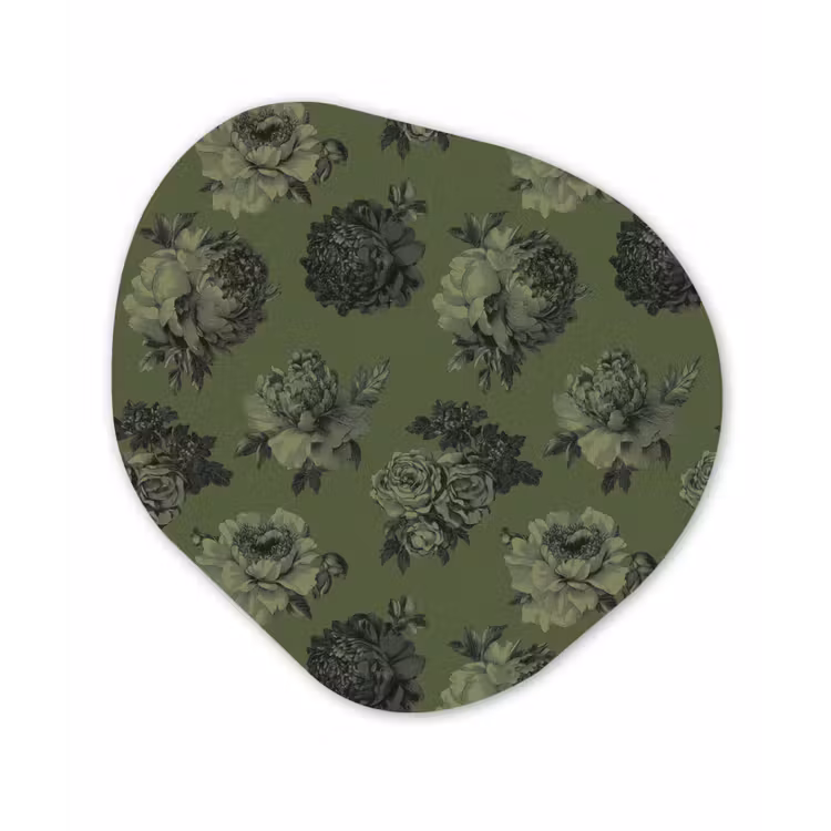 Klassiek - botanisch - olijfgroen - bloemen Wandcirkel Organisch Aluminium middel 851 -3d
