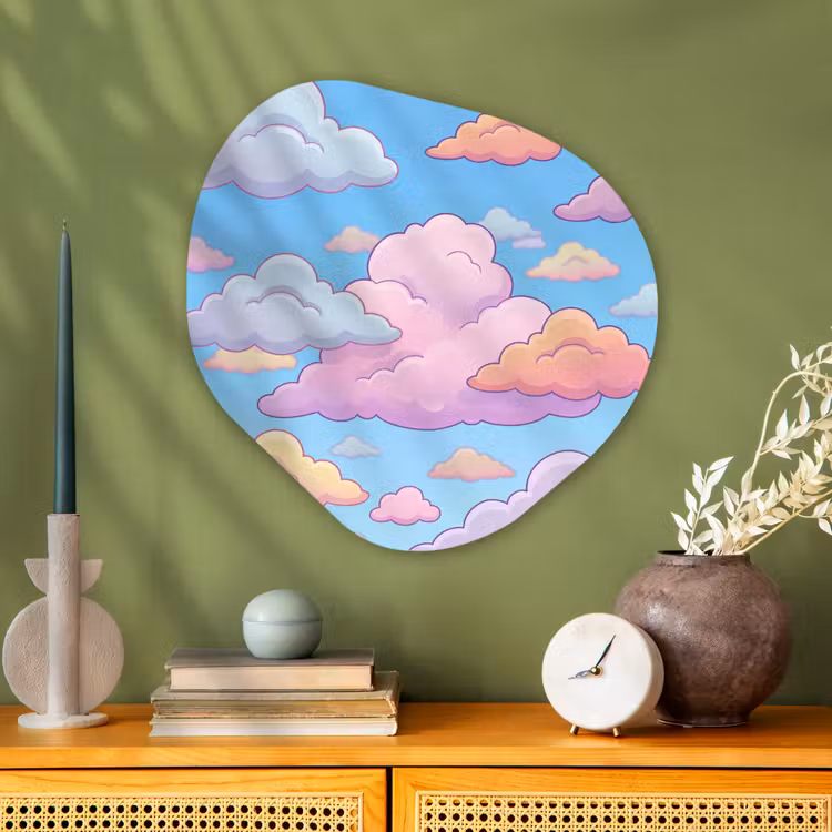 Wolk - Lucht - Natuur - Illustratie - Pastel Wandcirkel Organisch Aluminium middel -sfeer2