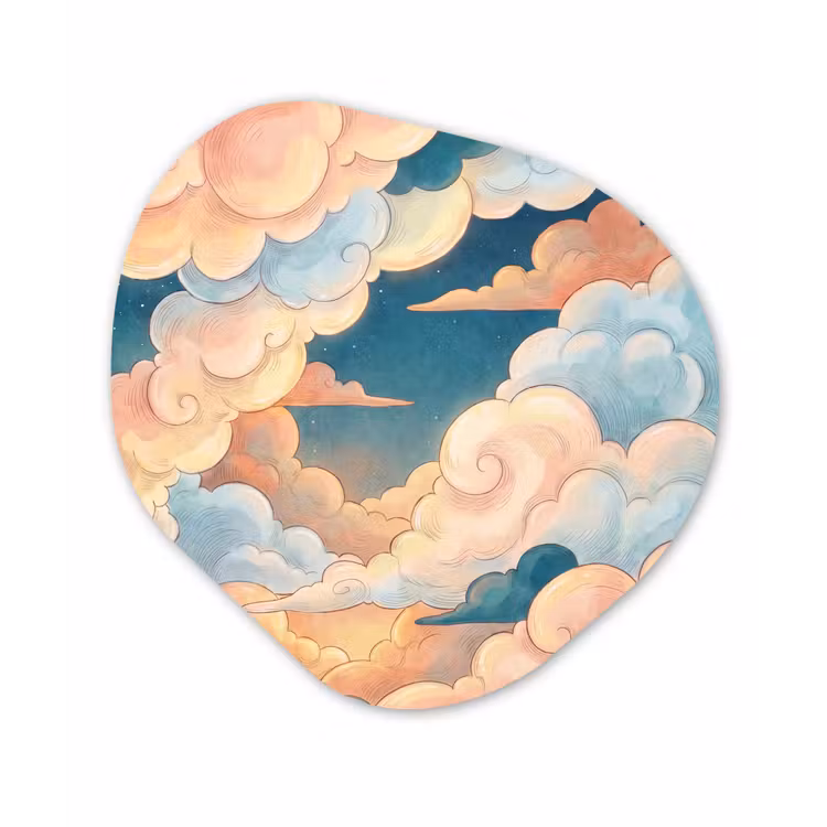 Wolk - Lucht - Natuur - Illustratief - Oranje Wandcirkel Organisch Aluminium middel -3d