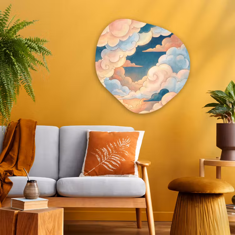 Wolk - Lucht - Natuur - Illustratief - Oranje Wandcirkel Organisch Aluminium middel -sfeer4