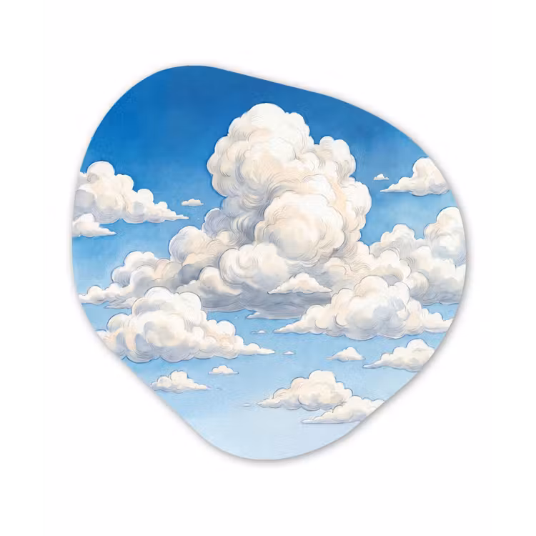 Wolken - Blauwe lucht - Natuur - Modern - Wit Wandcirkel Organisch Aluminium middel -3d