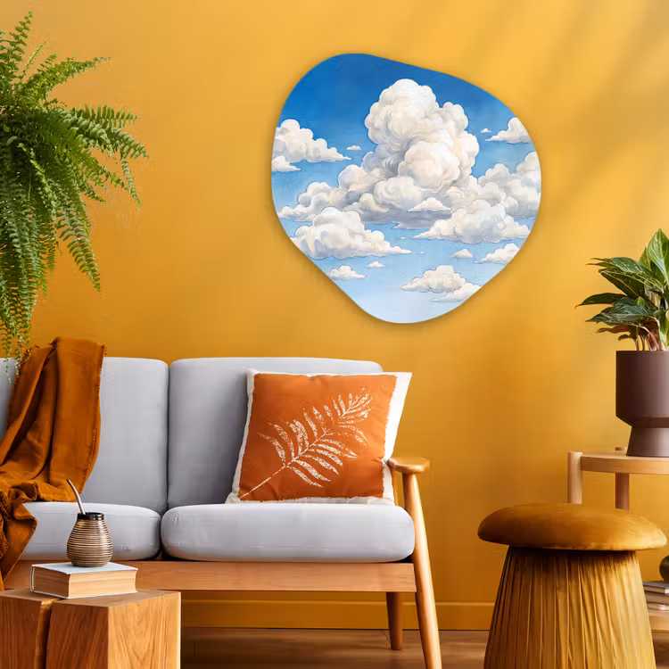 Wolken - Blauwe lucht - Natuur - Modern - Wit Wandcirkel Organisch Aluminium middel -sfeer4
