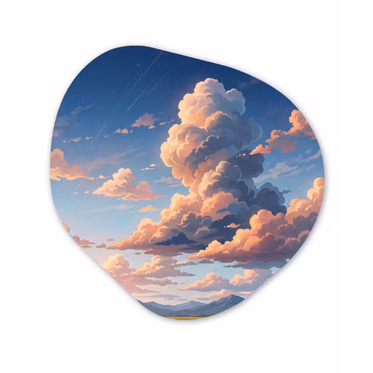 Wolken - Daghemel - Natuur - Illustratie - Oranje Wandcirkel Organisch Aluminium middel -3d
