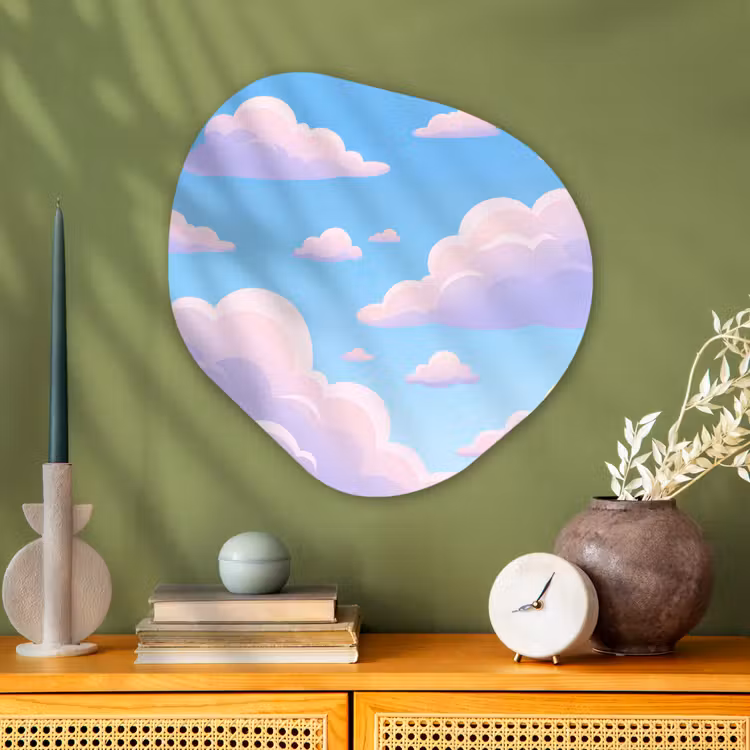 Wolken - Roze - Blauw - Natuur - Modern Wandcirkel Organisch Aluminium middel -sfeer2