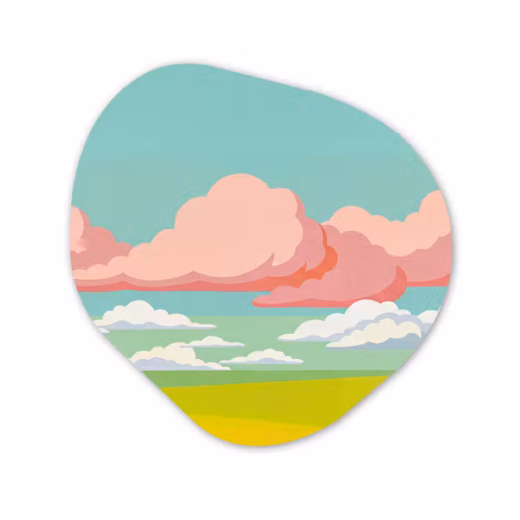 Wolken - Roze - Natuur - Modern - Pastel Wandcirkel Organisch Aluminium middel -3d