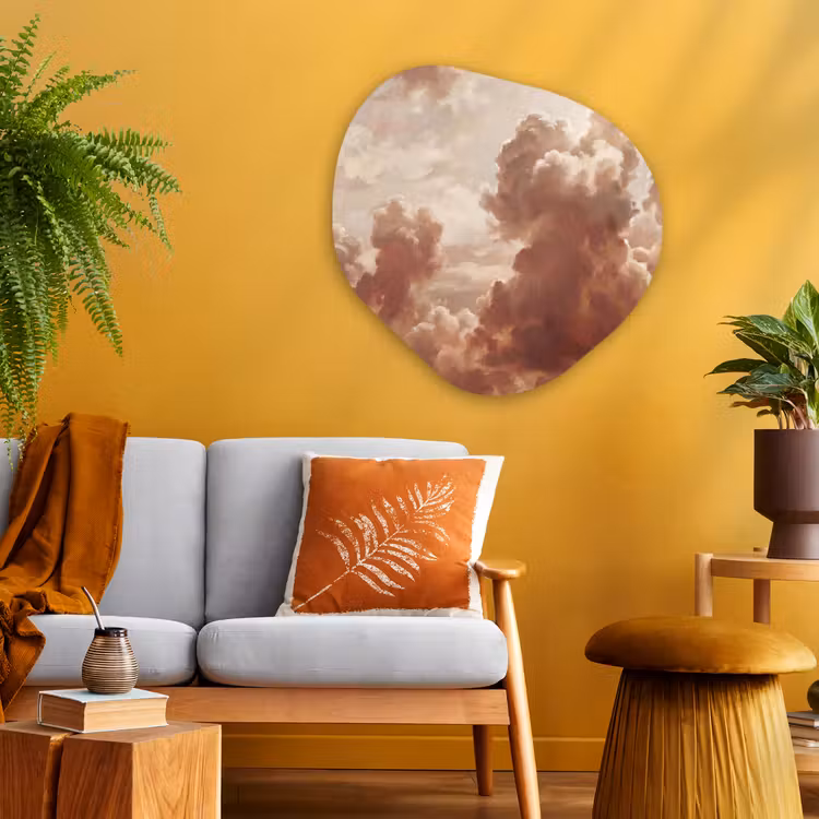 Wolken - Lucht - Natuur - Modern - Bruin Wandcirkel Organisch Aluminium middel -sfeer4