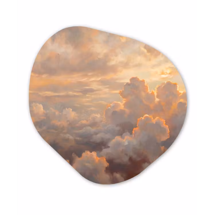 Wolken - Zonsondergang - Natuur - Abstract - Goud Wandcirkel Organisch Aluminium middel -3d