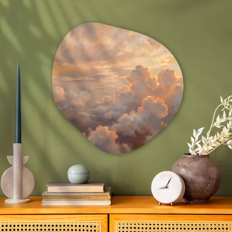 Wolken - Zonsondergang - Natuur - Abstract - Goud Wandcirkel Organisch Aluminium middel -sfeer2
