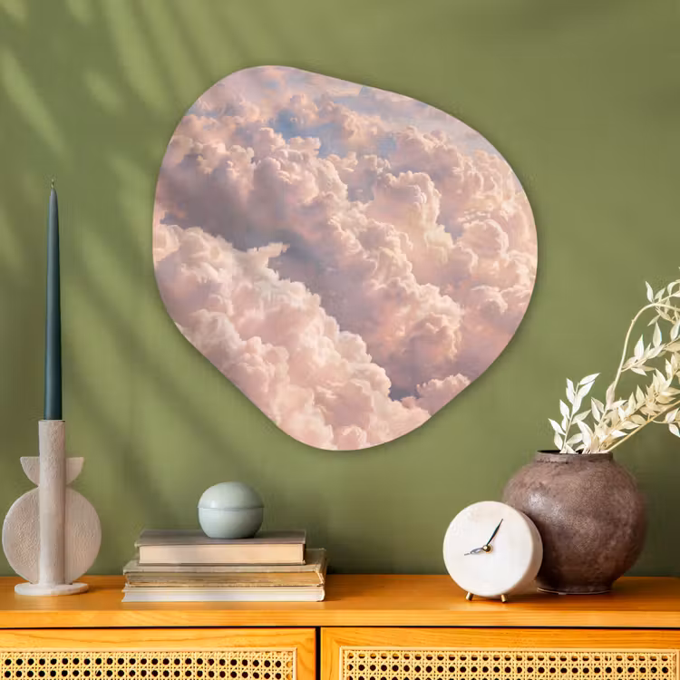 Wolken - Zonsondergang - Natuur - Pastel - Roze Wandcirkel Organisch Aluminium middel -sfeer2