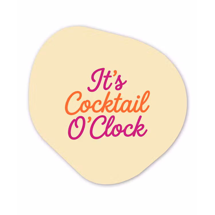 Cocktail O'Clock - Geel - Retro Wandcirkel Organisch Aluminium middel -3d