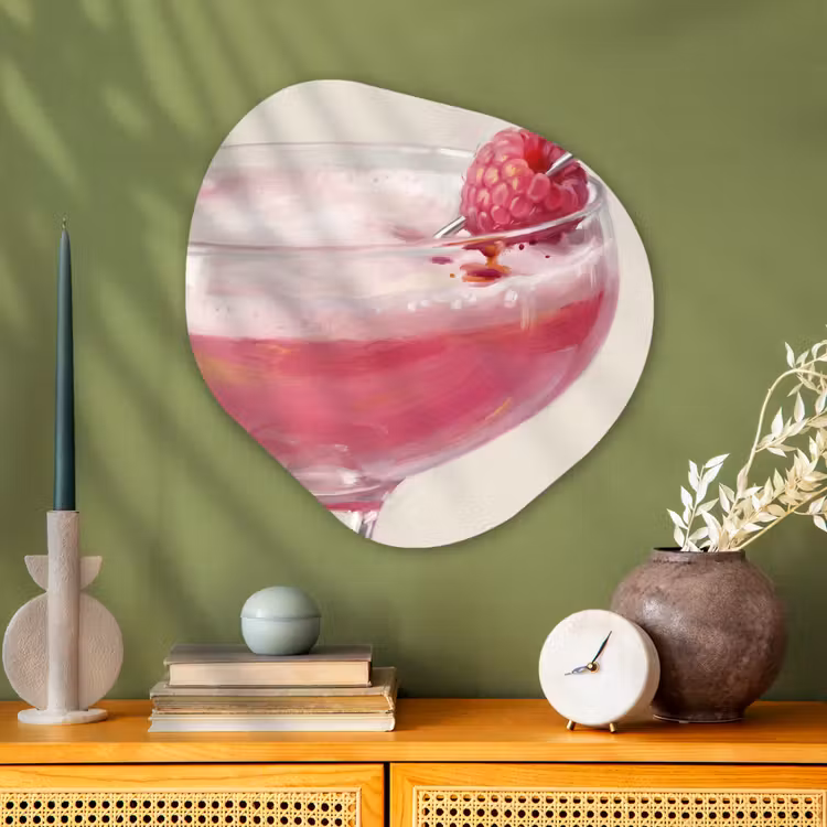 Cocktail - Framboos - Drank - Modern - Roze Wandcirkel Organisch Aluminium middel -sfeer2