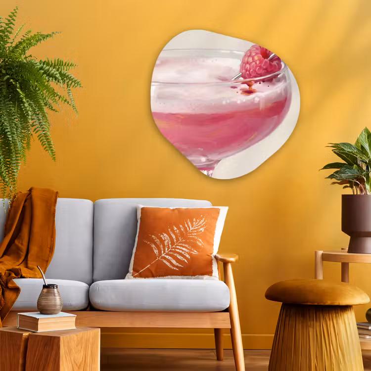 Cocktail - Framboos - Drank - Modern - Roze Wandcirkel Organisch Aluminium middel -sfeer4