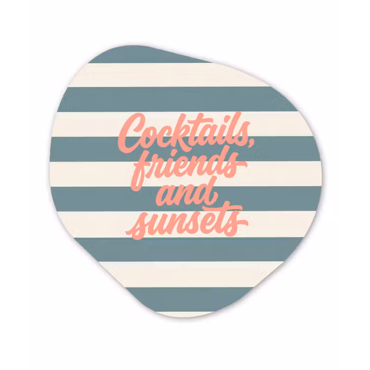 Cocktails - Strepen - Blauw - Koraal Wandcirkel Organisch Aluminium middel -3d