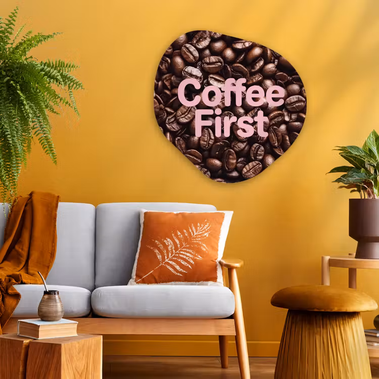 Coffee First - Koffiebonen - Roze Wandcirkel Organisch Aluminium middel -sfeer4