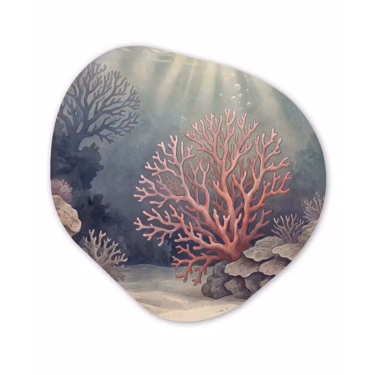 Koraal - Onderwater - Natuur - Roze Wandcirkel Organisch Aluminium middel -3d