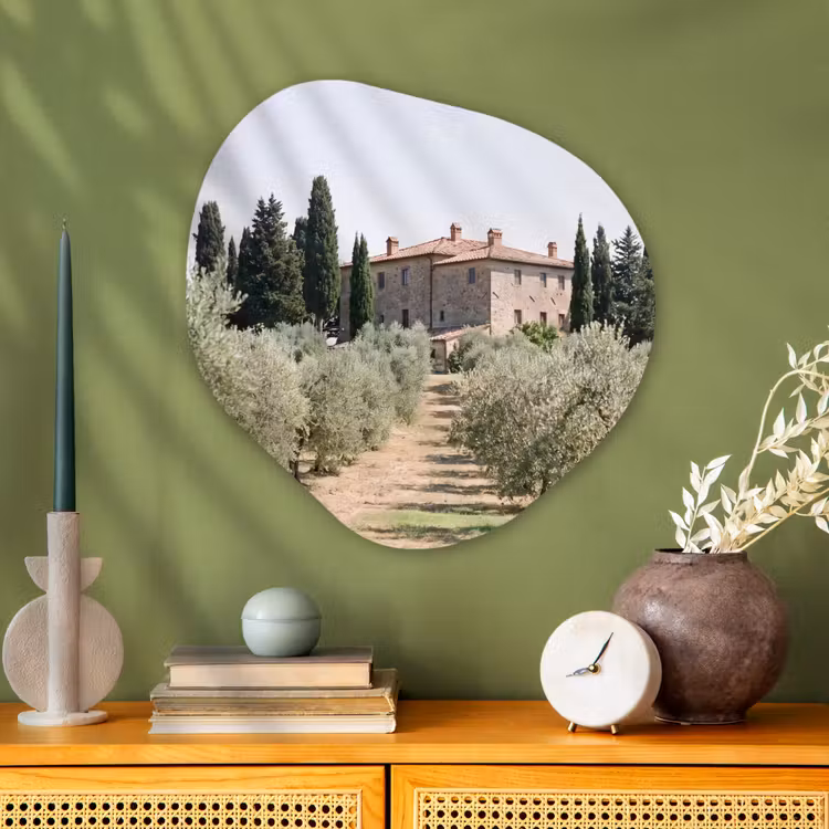 Organic painting - Aluminum -. Country house - olive tree - orchard - Landhuis - olijfboom - gaard Wandcirkel Organisch Aluminium middel