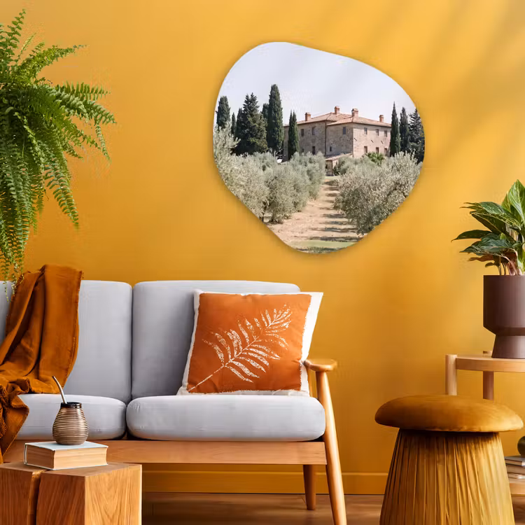 Organic painting - Aluminum -. Country house - olive tree - orchard - Landhuis - olijfboom - gaard Wandcirkel Organisch Aluminium middel