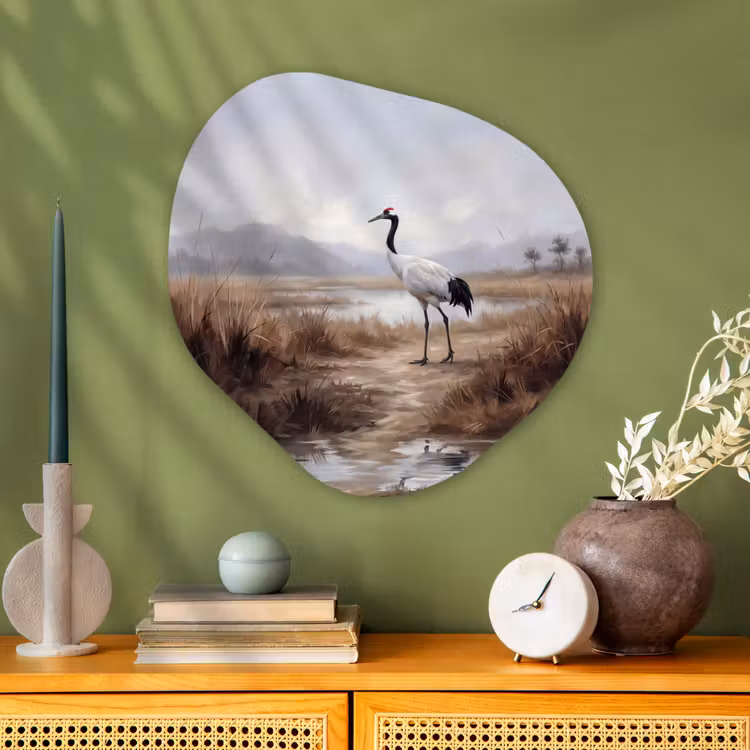Kraanvogel - Natuur - Realistisch Wandcirkel Organisch Aluminium middel -sfeer2