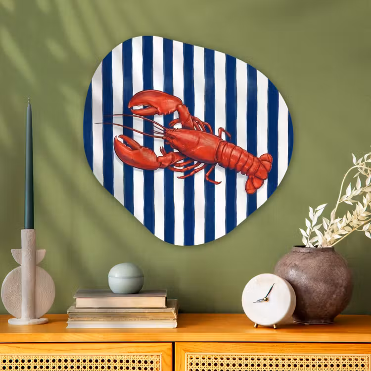 Schaaldier - Kreeft - Marine - Illustratie - Rood Wandcirkel Organisch Aluminium middel -sfeer2