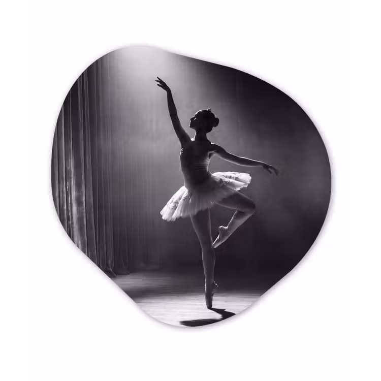 Danser - Podium - Zwart-wit - Kunst - Klassiek Wandcirkel Organisch Aluminium middel -3d
