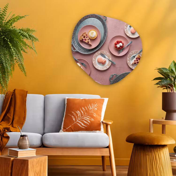 Dessert - Taart - Gebak - Zoet - Roze Wandcirkel Organisch Aluminium middel -sfeer4