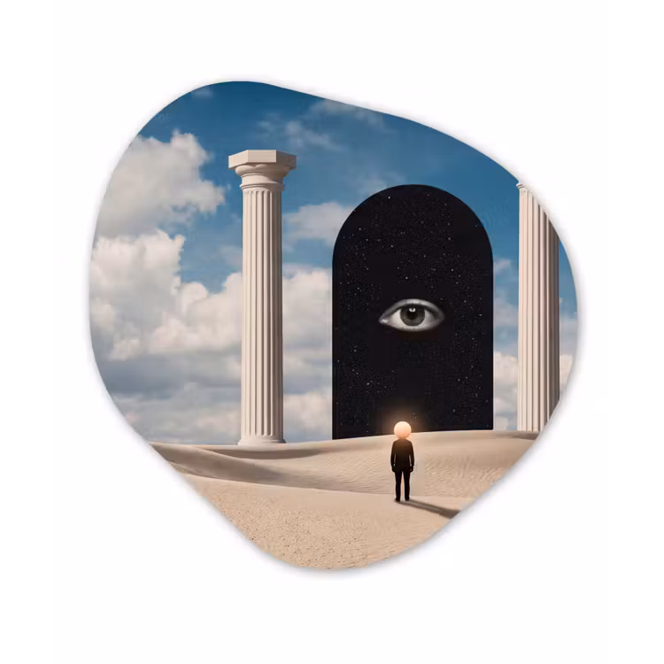 Organic painting - Aluminum -. Dream - Desert - Eye - Droom - Woestijn - Oog Wandcirkel Organisch Aluminium middel