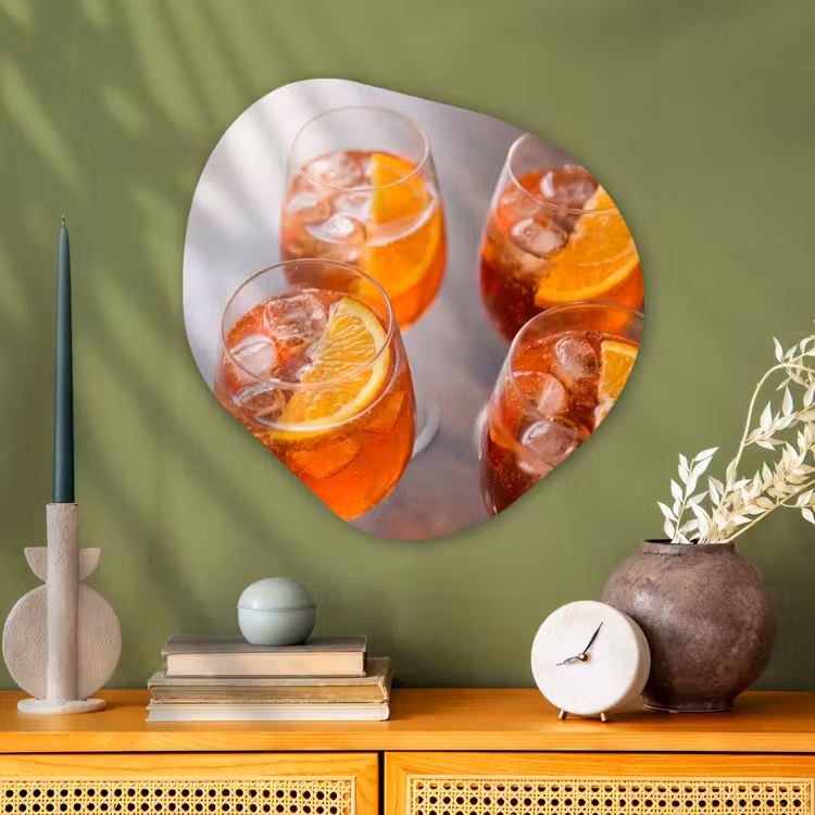 Drank - Sinaasappel - IJs - Zomer - Oranje Wandcirkel Organisch Aluminium middel -sfeer2