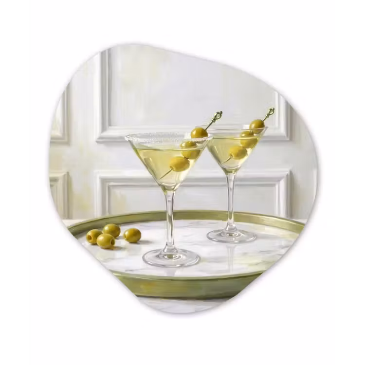 Drank - Martini - Olijven - Modern - Wit Wandcirkel Organisch Aluminium middel -3d