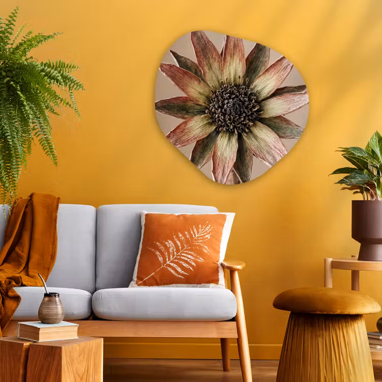 Droogbloem - Protea - Vintage - Beige - Rustiek Wandcirkel Organisch Aluminium middel -sfeer4