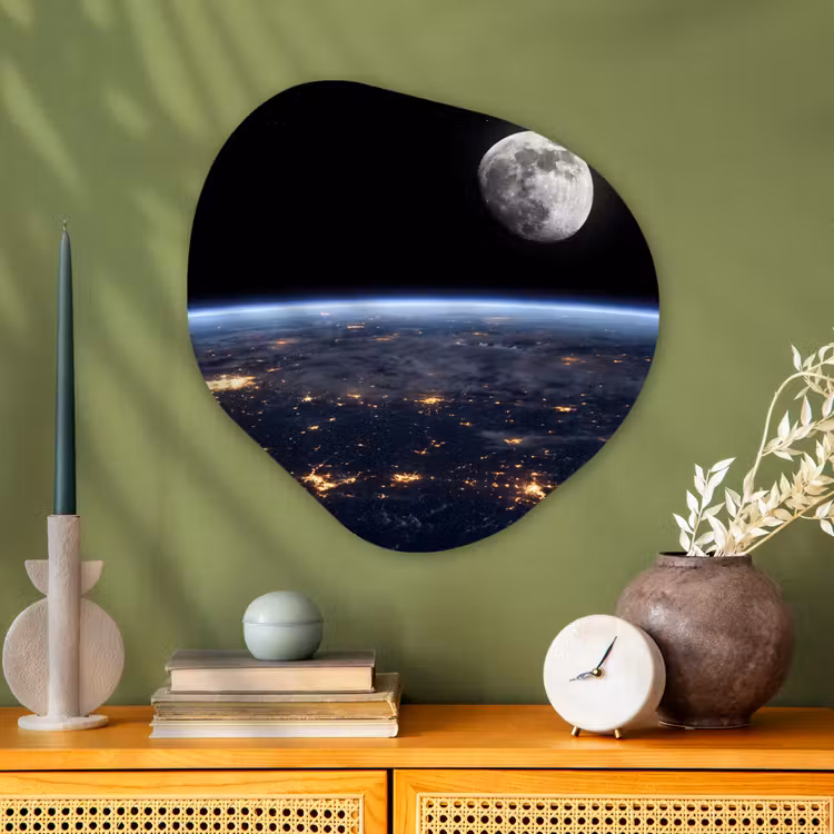 Organic painting - Aluminum -. Earth - Night - Space - Aarde - Nacht - Ruimte Wandcirkel Organisch Aluminium middel
