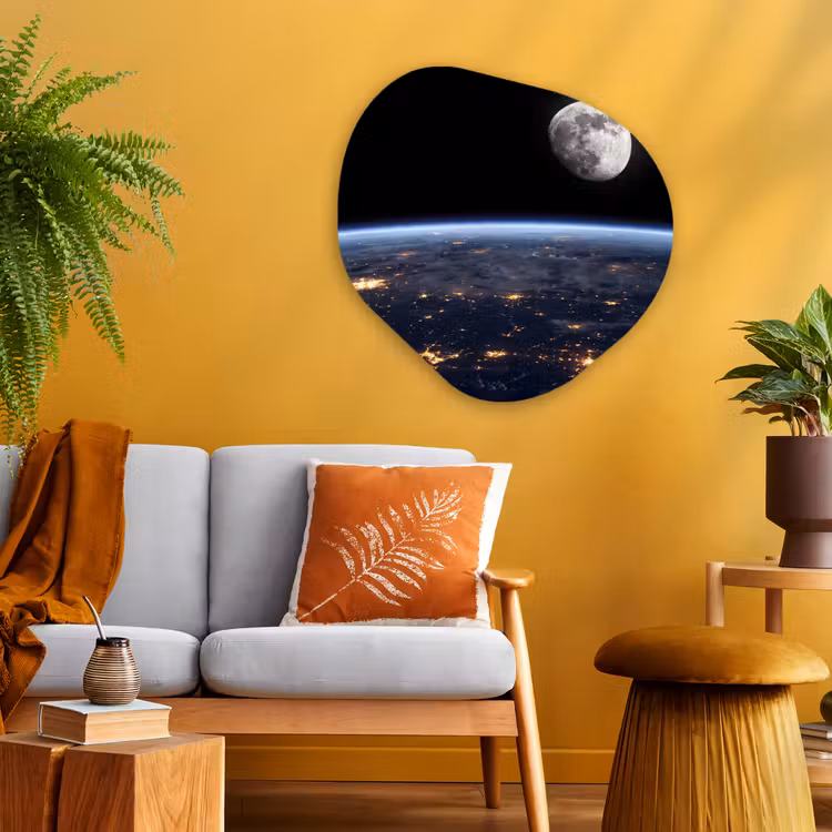 Organic painting - Aluminum -. Earth - Night - Space - Aarde - Nacht - Ruimte Wandcirkel Organisch Aluminium middel