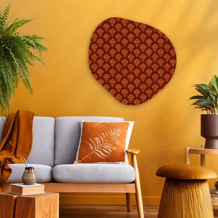 Waaiers - Art Deco - Botanisch - Roestbruin - Oranje Wandcirkel Organisch Aluminium middel 851 -sfeer4