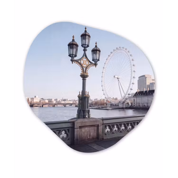 Reuzenrad - Londen - Stad - Architectuur - Brug Wandcirkel Organisch Aluminium middel -3d