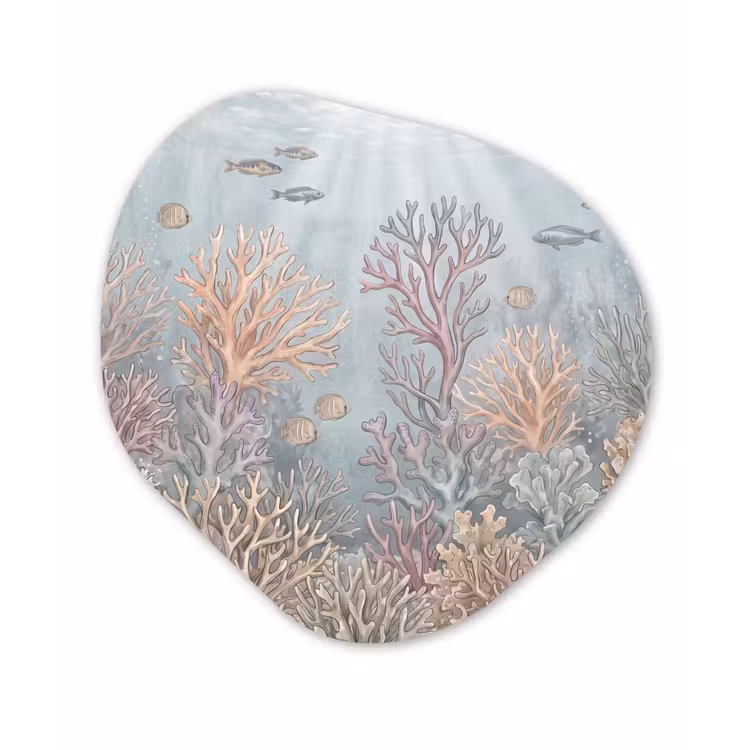 Vis - Koraal - Oceaan - Illustratie - Onderwater Wandcirkel Organisch Aluminium middel -3d