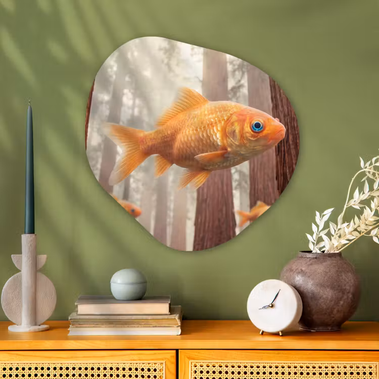 Organic painting - Aluminum -. Fish - Forest - Fantasy - Vis - Bos - Fantasie Wandcirkel Organisch Aluminium middel