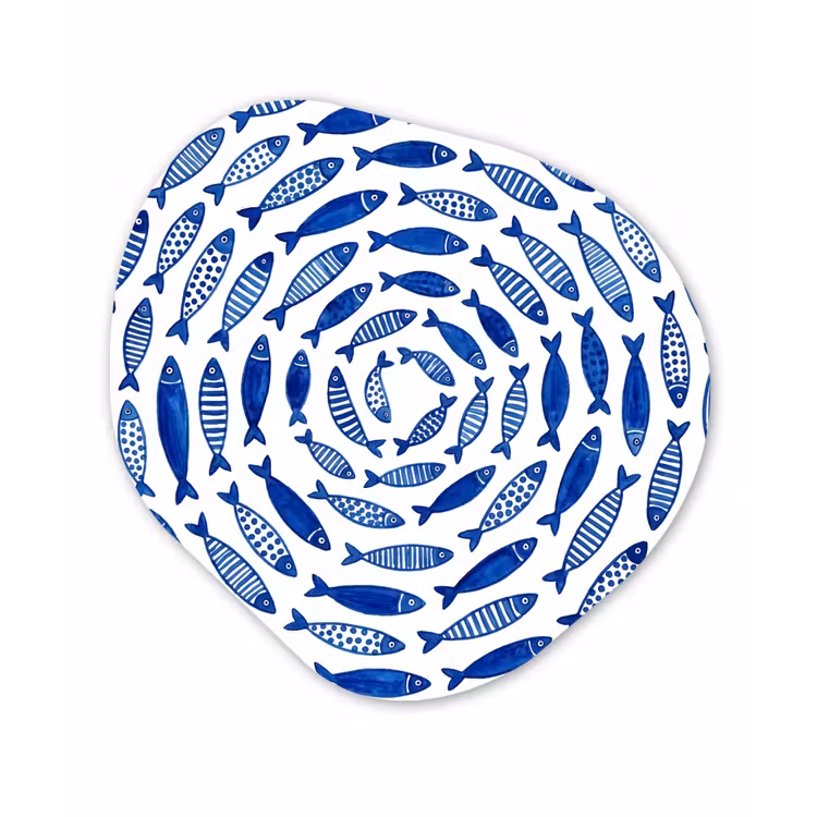 Vis - Patroon - Onderwater - Abstract - Blauw Wandcirkel Organisch Aluminium middel -3d
