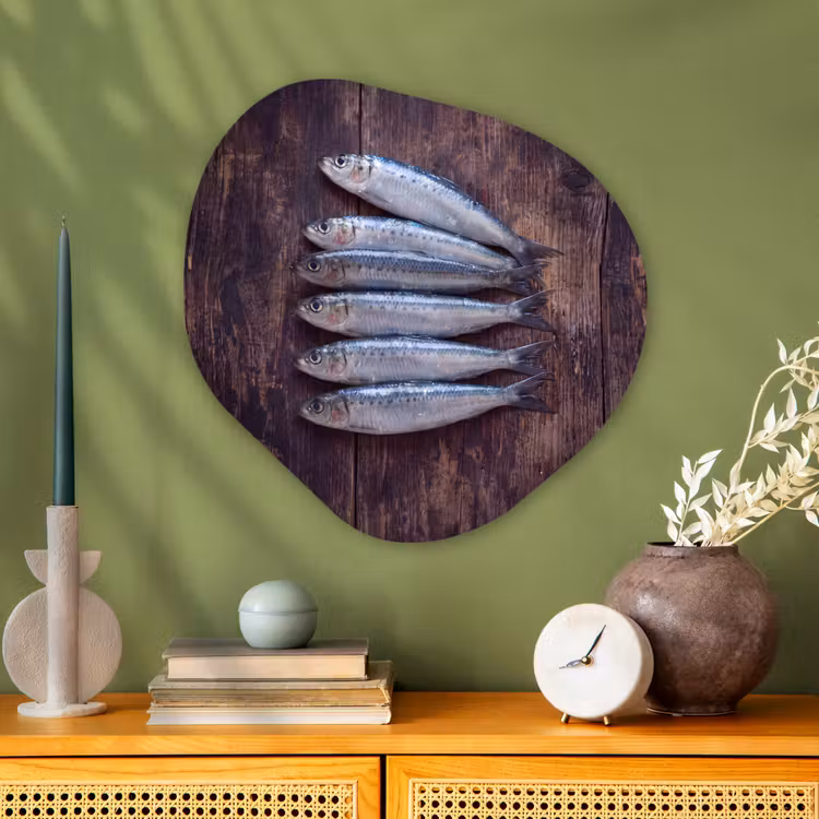 Organic painting - Aluminum -. Fish - Wood - Food - Vis - Hout - Eten Wandcirkel Organisch Aluminium middel