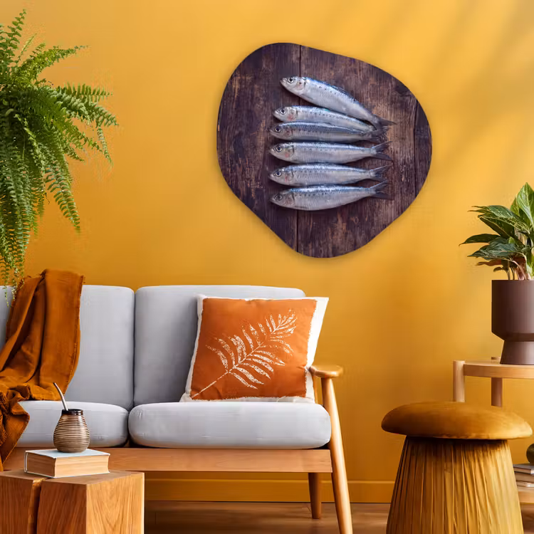 Organic painting - Aluminum -. Fish - Wood - Food - Vis - Hout - Eten Wandcirkel Organisch Aluminium middel