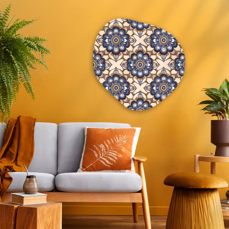 Floraal - Ornament - Blauw Wandcirkel Organisch Aluminium middel 851 -sfeer4