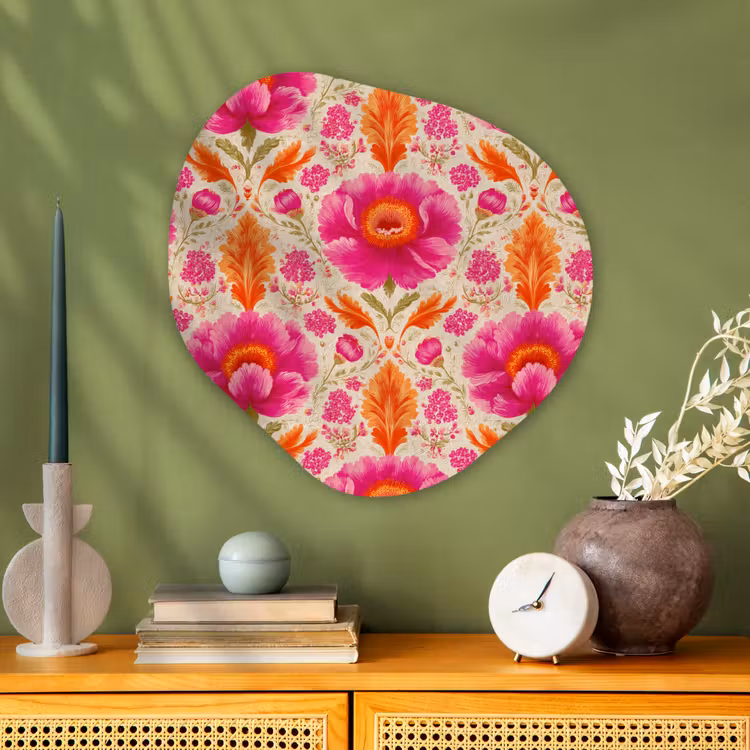 Bloemen - Barok - Roze - Oranje Wandcirkel Organisch Aluminium middel 851 -sfeer2